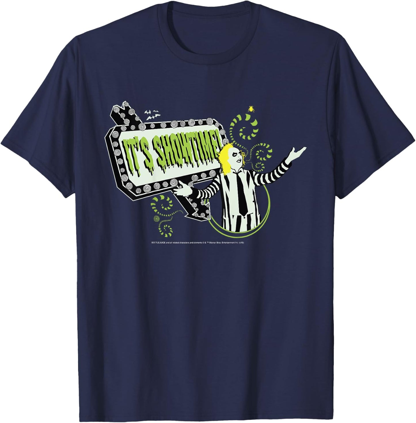 Kids Beetlejuice It's Showtime Neon Banner Poster T-Shirt - T-Shirt | Navy