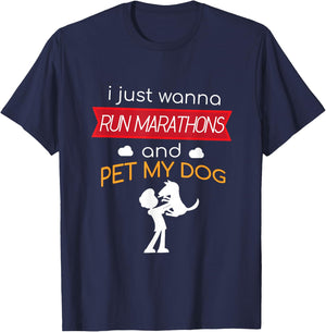 Marathon and Pet My Dog Runner Race Half Running T-Shirt - T-Shirt | Navy