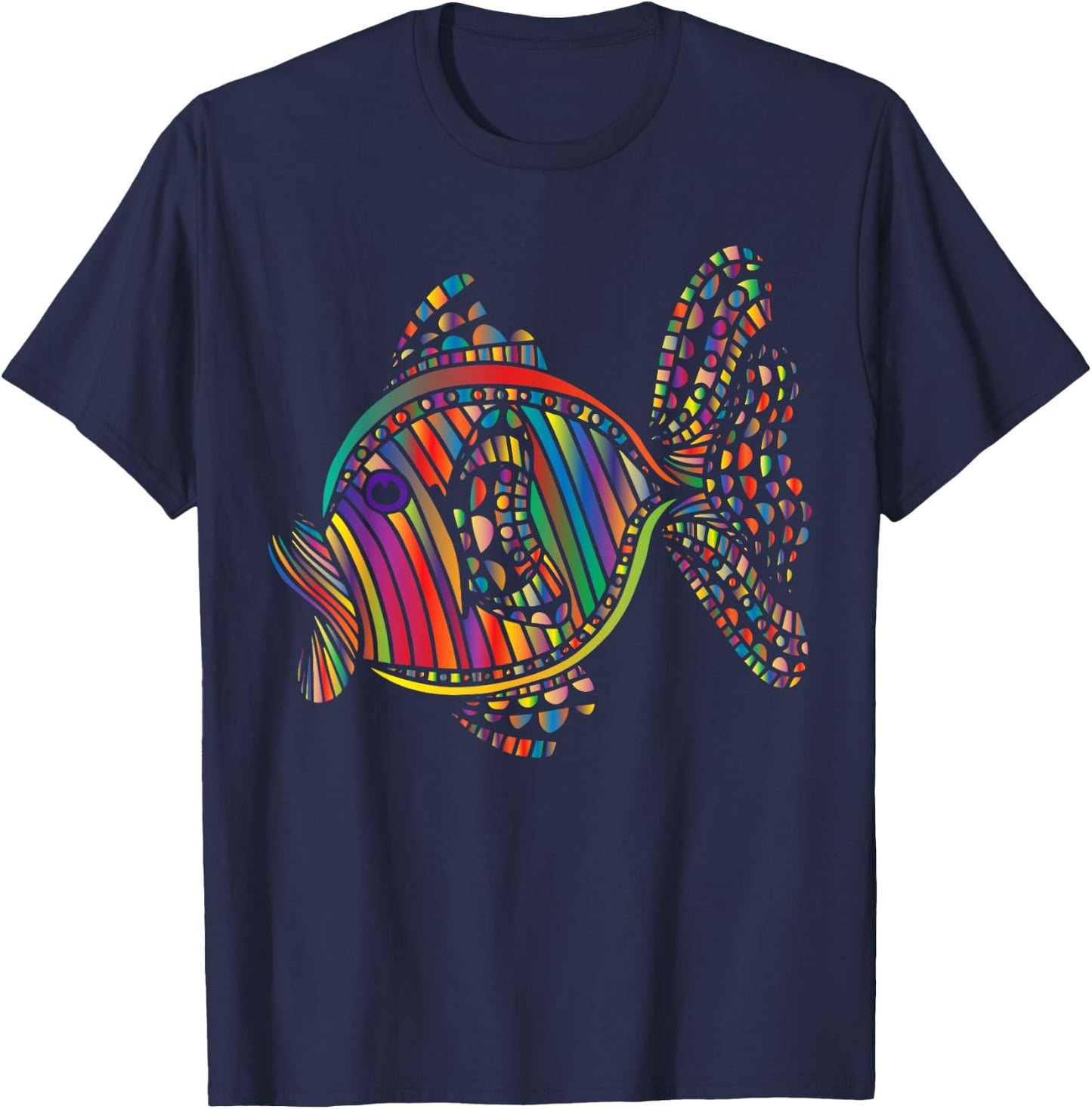 Psychedelic Fish Abstract Design T-Shirt - T-Shirt | Navy