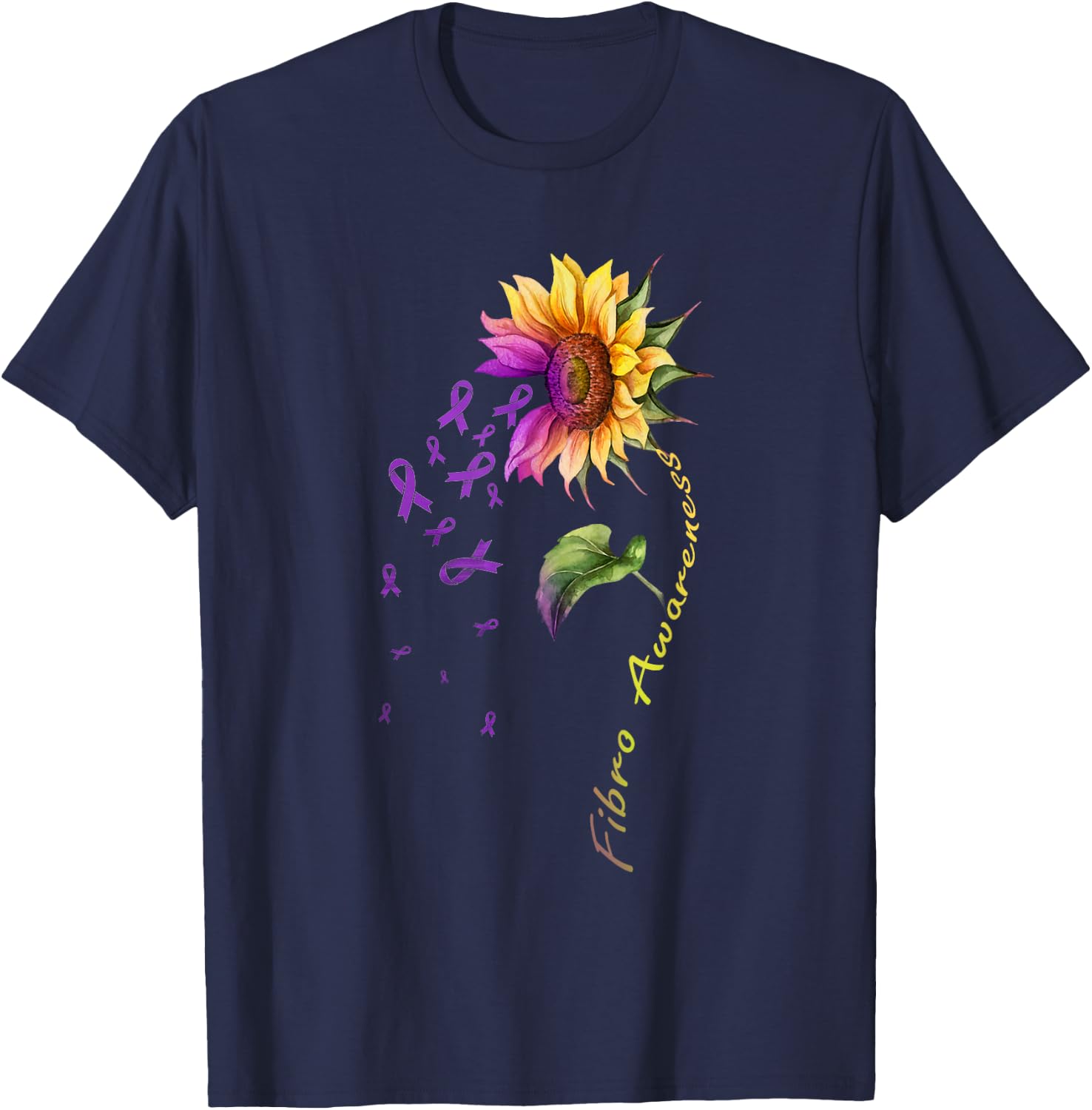 Fibromyalgia Awareness Sunflower Shirt Fibro T-Shirt - T-Shirt | Navy