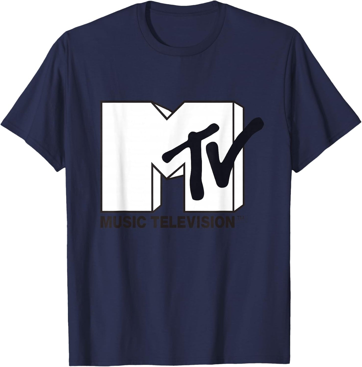 White Fill with Black Ink MTV Logo Small T-Shirt - T-Shirt | Navy