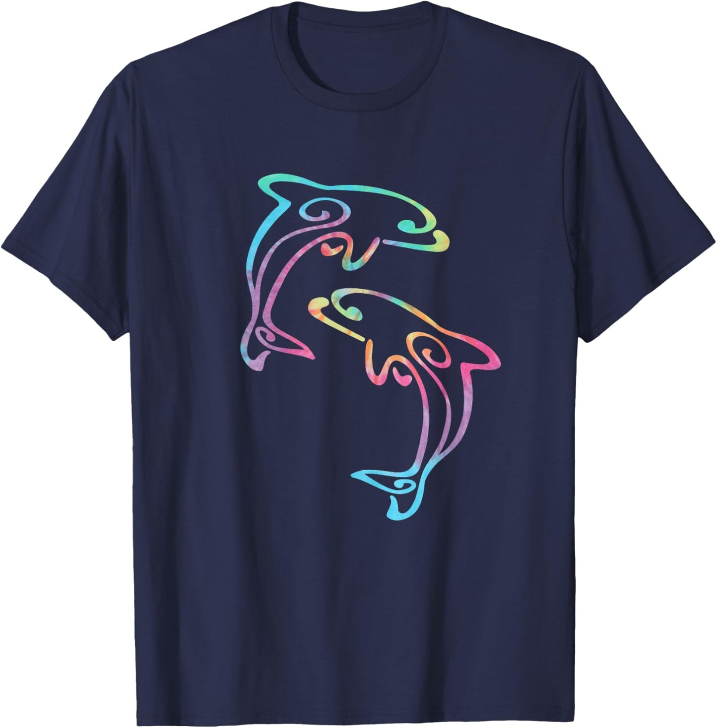 Tie Dye Dolphins Swimming T-Shirt - T-Shirt | Navy