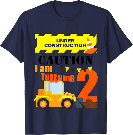 Kids 2nd Construction Truck Birthday Excavator Age 2 Year Old Boy T-Shirt - T-Shirt | Navy