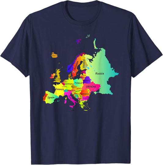 Europe map with boundaries and countries names T-Shirt - T-Shirt | Navy