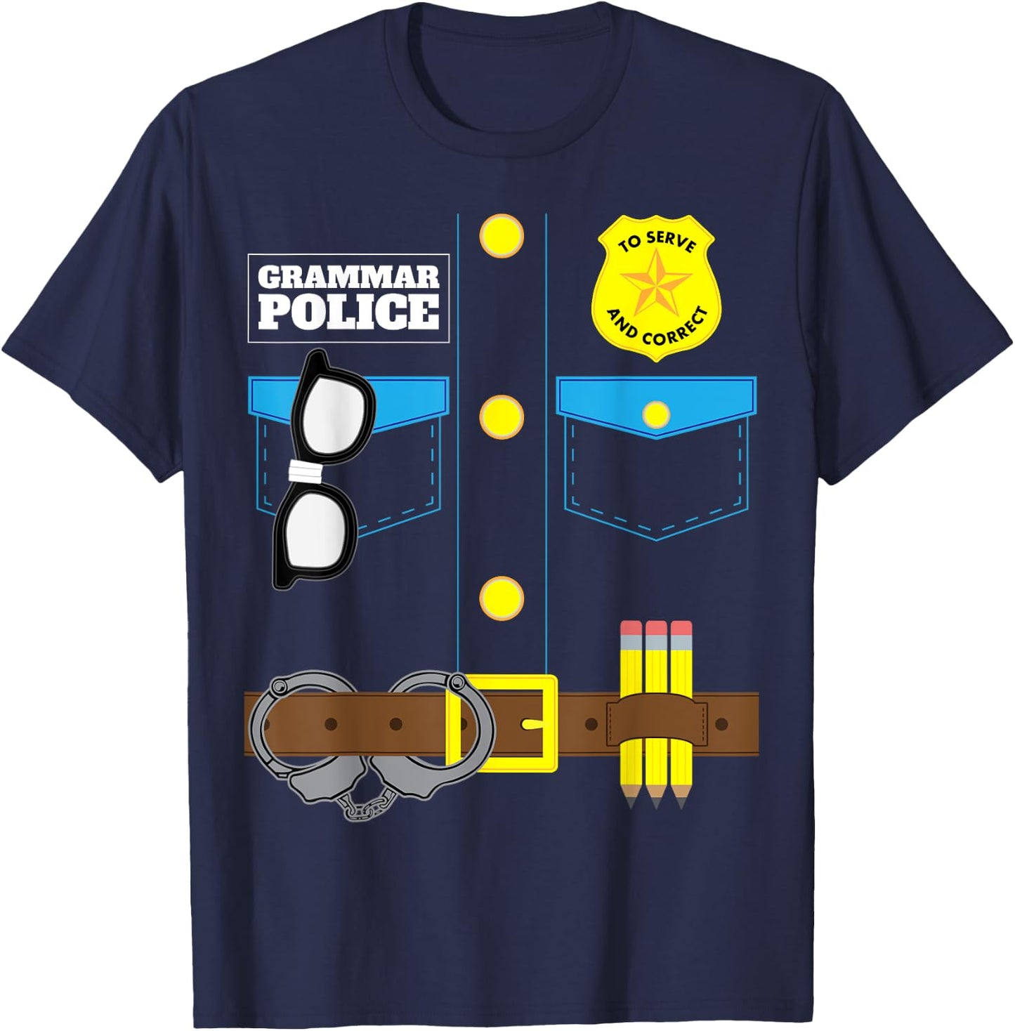 Grammar Police Costume Funny Halloween Pair with Jail Inmate T-Shirt - T-Shirt | Navy