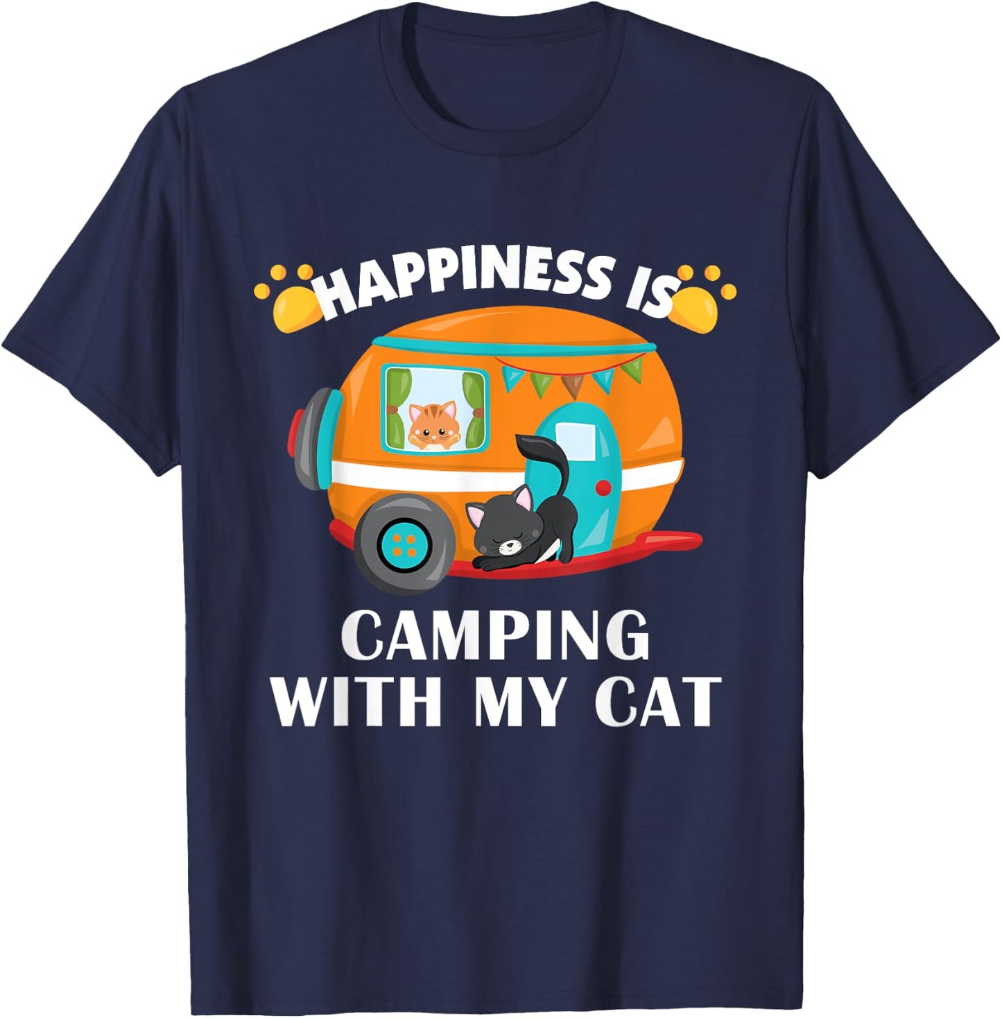 I love Camping With My Cat Funny Kitty Men Women Kids T-Shirt - T-Shirt | Navy