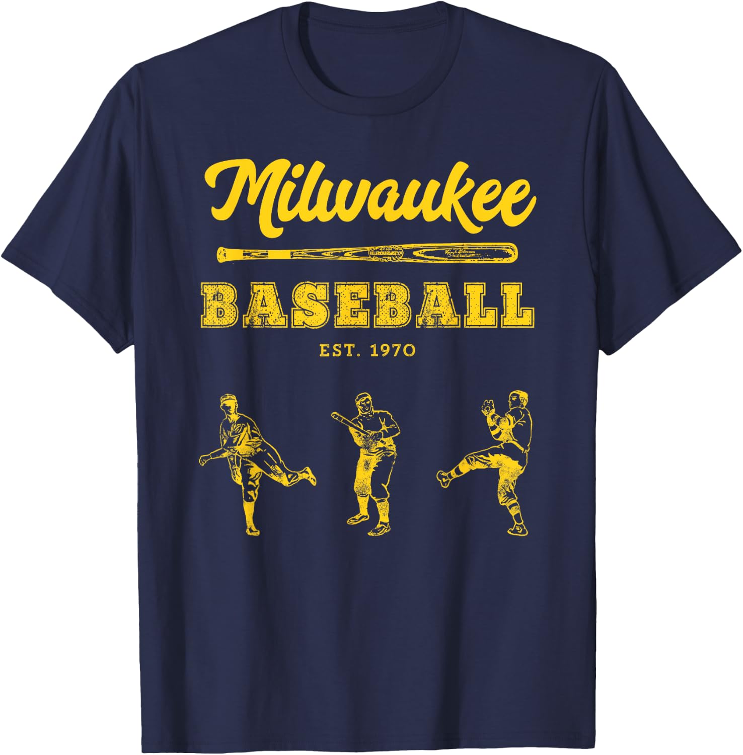 Classic Milwaukee Baseball Fan Retro T-Shirt - T-Shirt | Navy