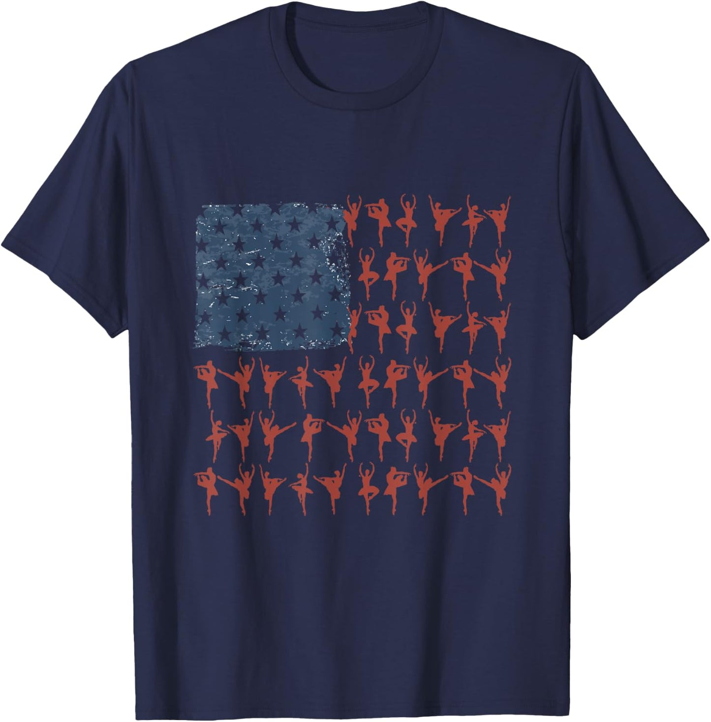 Vintage Ballet Dancer Gift American Flag July 4th Graphic T-Shirt - T-Shirt | Navy