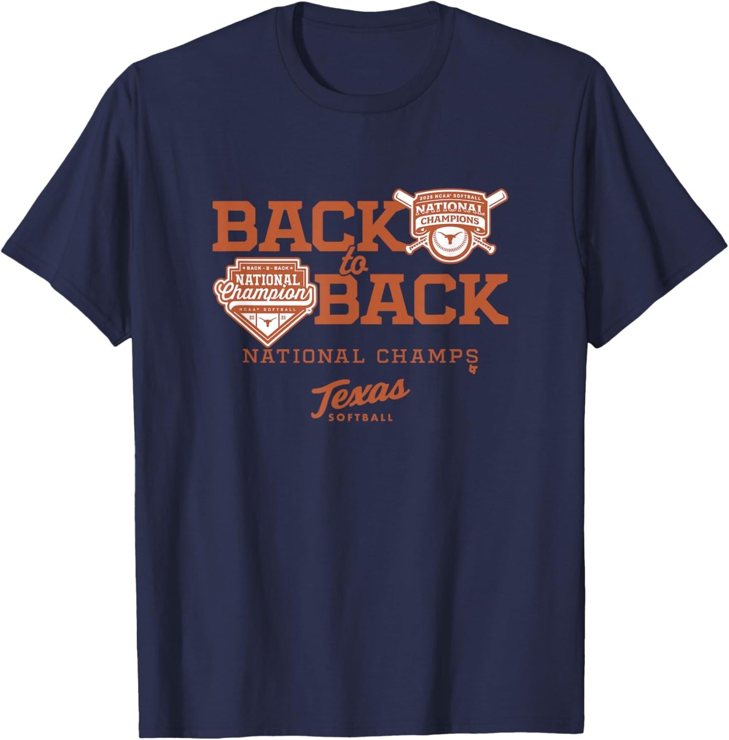 Back-to-Back National Champions - Texas Longhorns Softball T-Shirt - T-Shirt | Navy