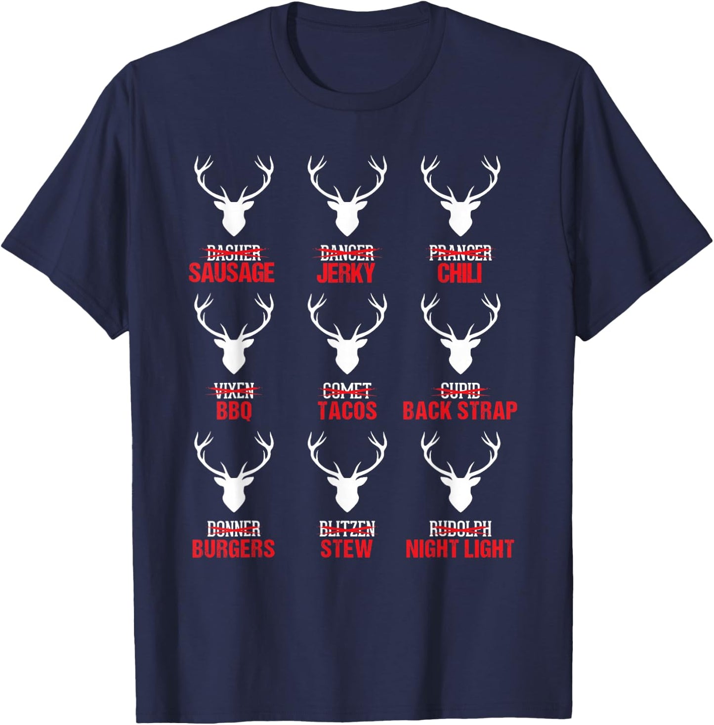 Funny Christmas Reindeer Hunter Deer Meat Hunting Gifts T-Shirt - T-Shirt | Navy