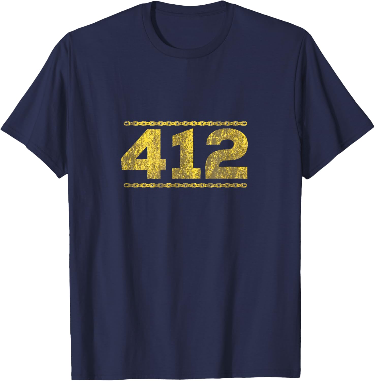 412 Pittsburgh Distressed Chain Yinzer City Retro Gift T-Shirt - T-Shirt | Navy
