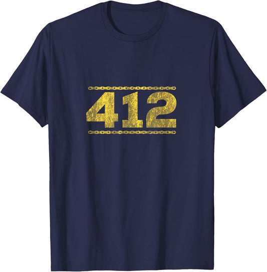 412 Pittsburgh Distressed Chain Yinzer City Retro Gift T-Shirt - T-Shirt | Navy