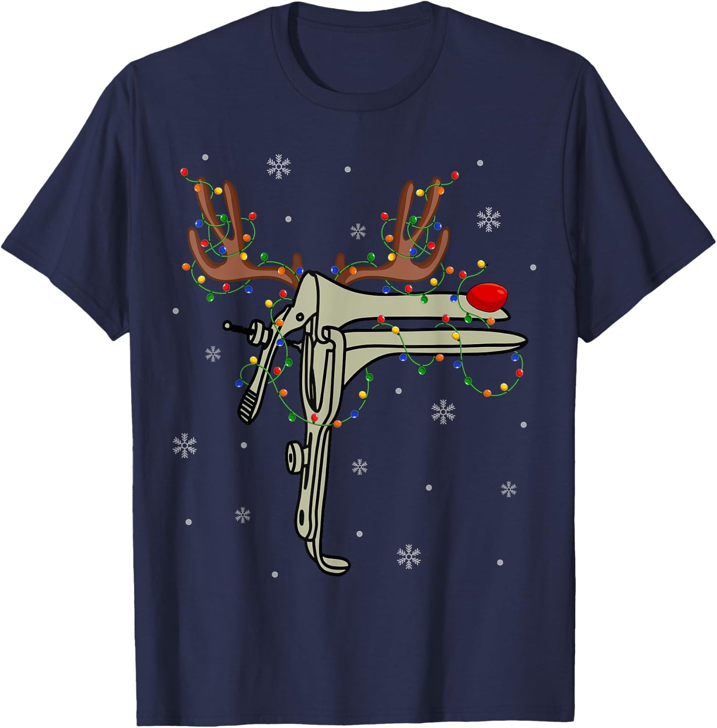 Speculum Reindeer Xmas Light Medical OB GYN Nurse Christmas T-Shirt - T-Shirt | Navy