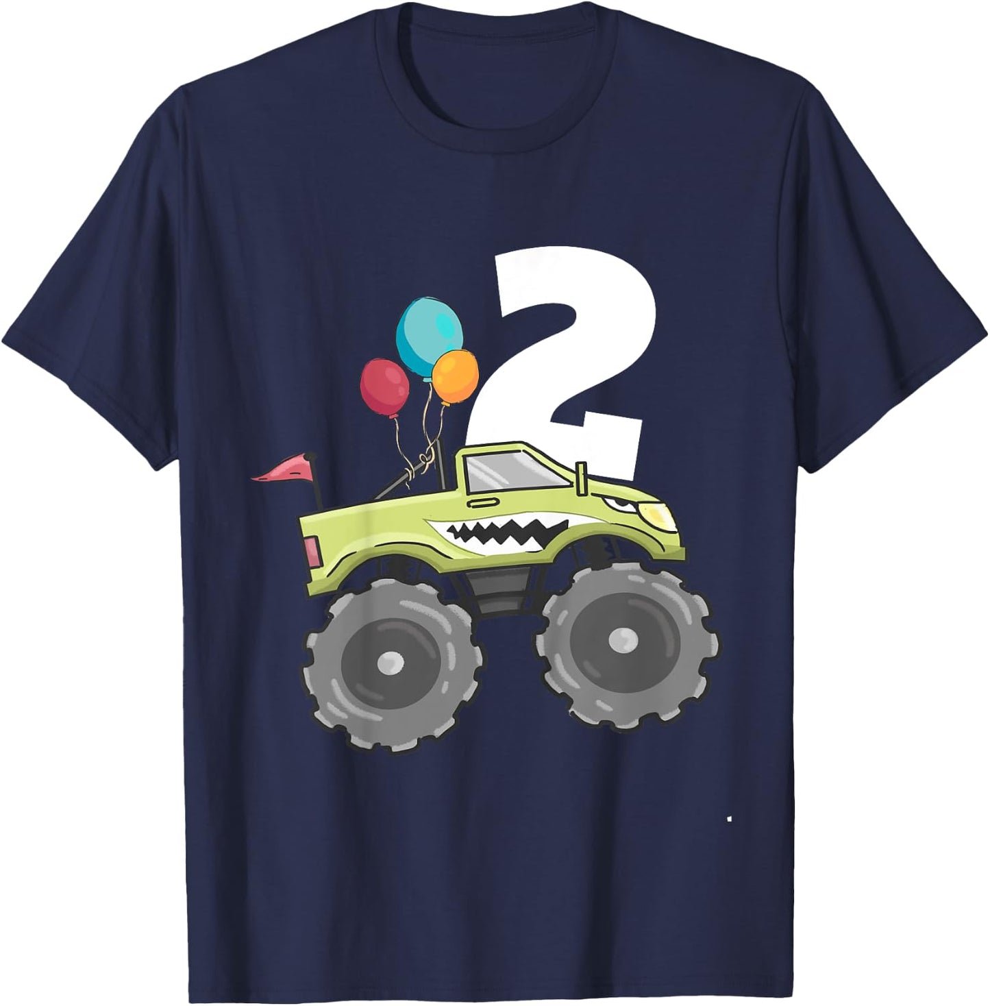 Kids Monster Truck Shark 2nd Birthday Boy 2 Two Year Old T-Shirt - T-Shirt | Navy
