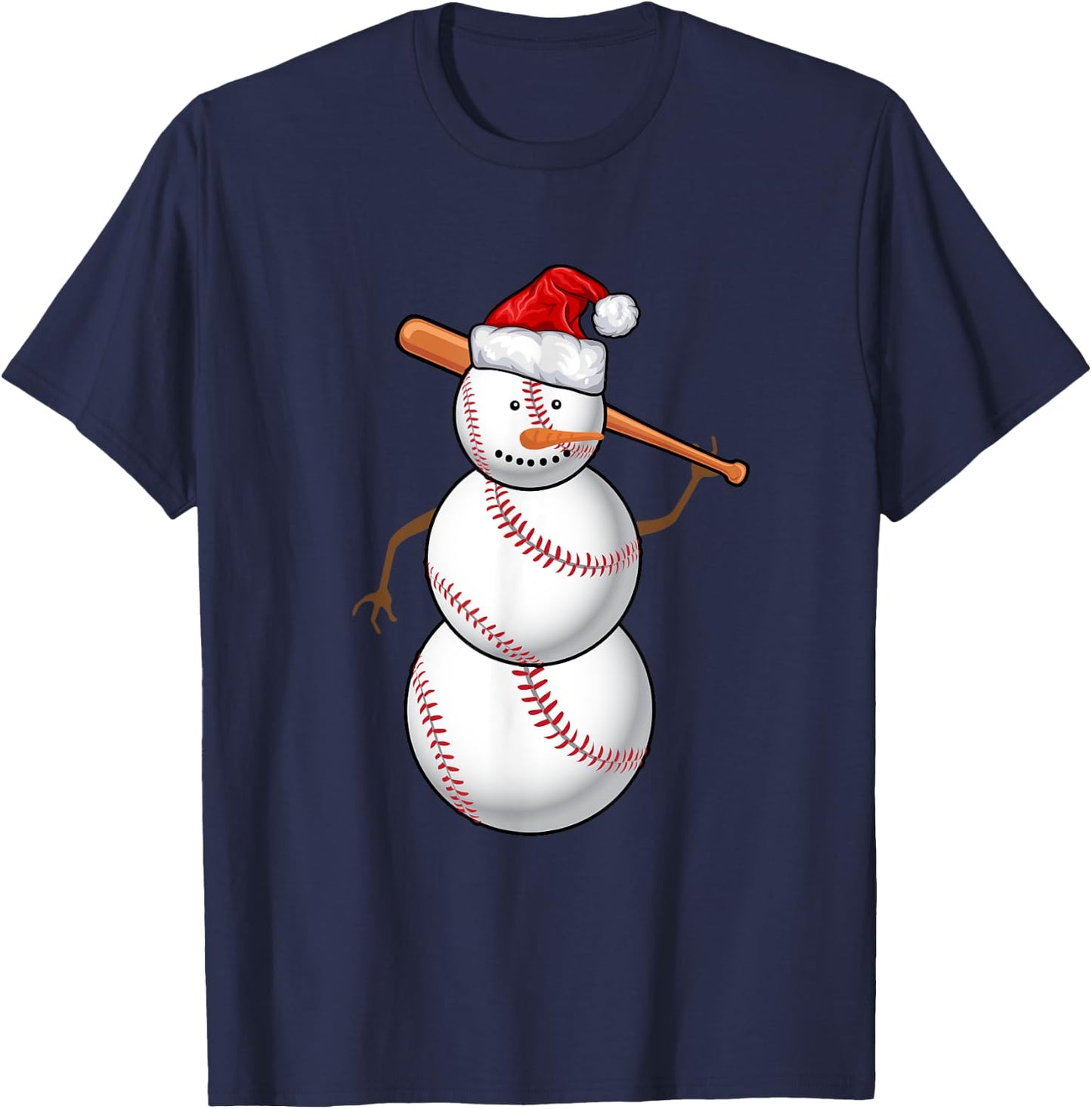 Baseball Fan Snowman Funny Christmas Gift T-Shirt - T-Shirt | Navy