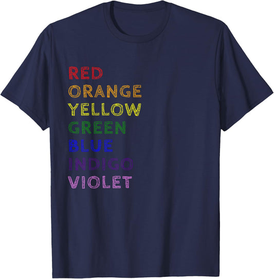 ROYGBIV Rainbow Colors Spell Out Design T-Shirt - T-Shirt | Navy