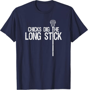Chicks Dig The Long Stick Cool Lacrosse Defense Stick T-Shirt - T-Shirt | Navy
