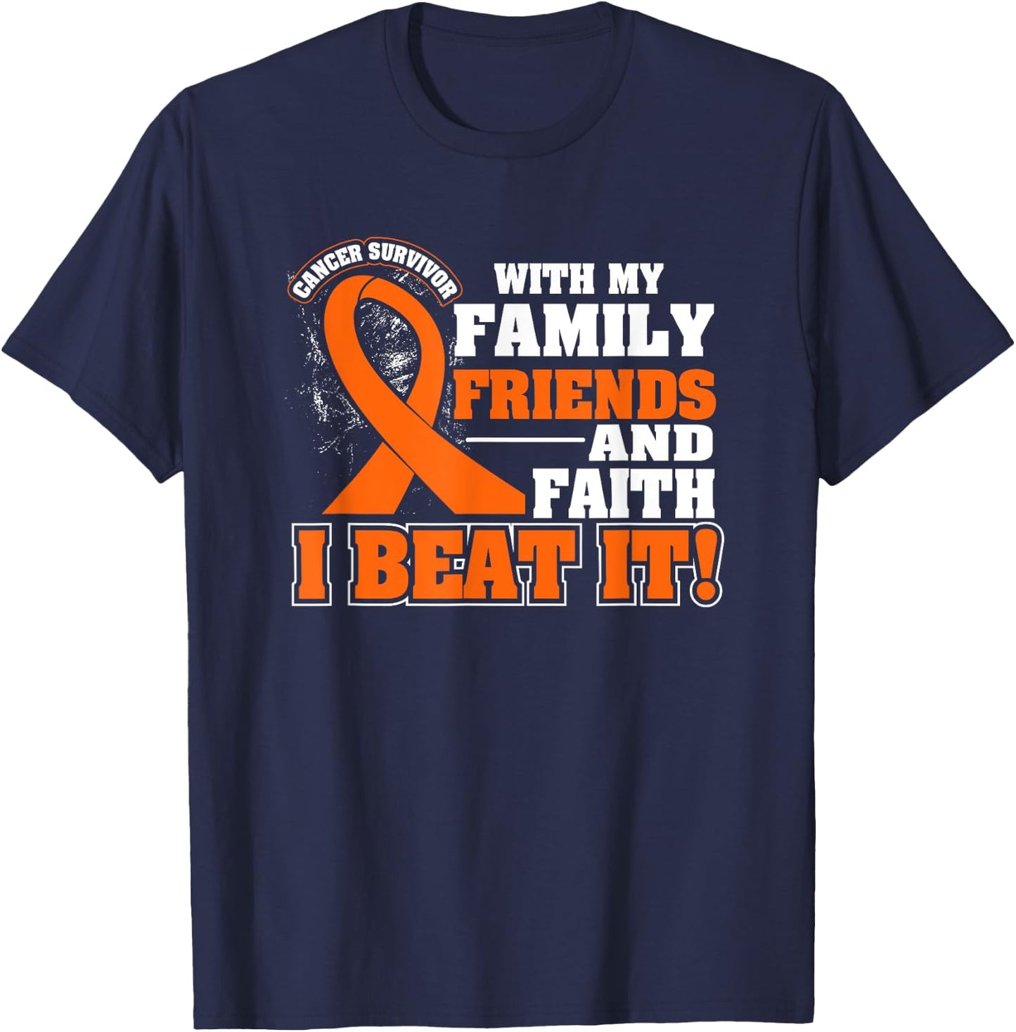 Family Faith I Beat It Leukemia Cancer Awareness Ribbon T-Shirt - T-Shirt | Navy