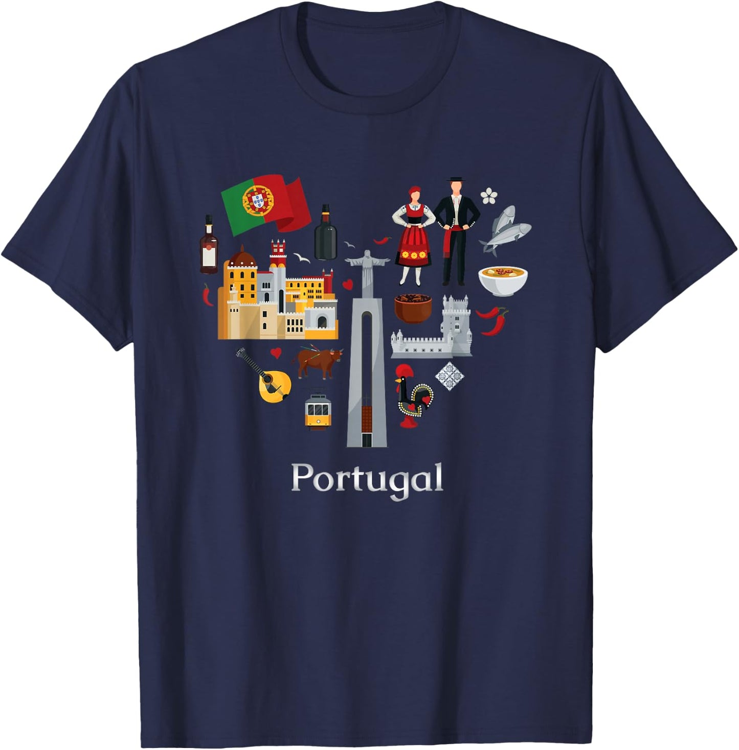 Portugal Love Heart Azulejos Fado Lisbon Vibrancy T-Shirt - T-Shirt | Navy