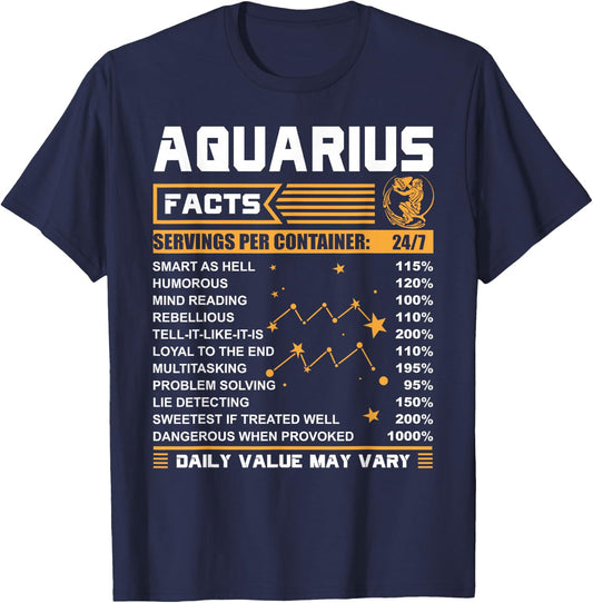 Aquarius Facts Zodiac Funny Aquarius Birthday Gifts T-Shirt - T-Shirt | Navy