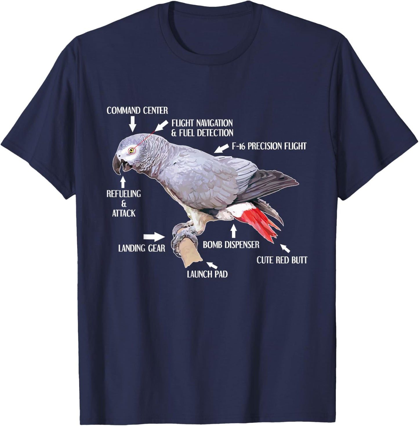 Anatomy Of An African Grey Parrot Funny Bird Gift T-Shirt - T-Shirt | Navy
