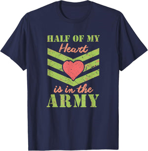 Half of My Heart is in the Army - Girlfriend / Wife T-Shirt - T-Shirt | Navy