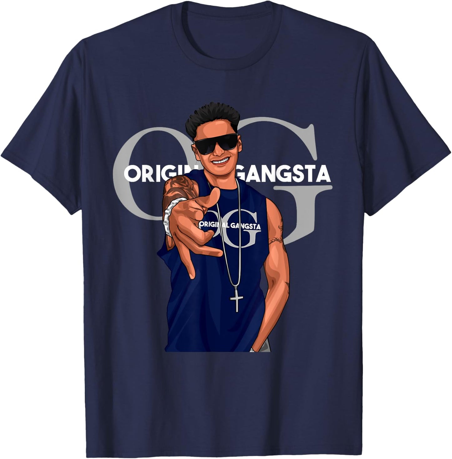 Original Gangsta Pauly D OG with Sunglasses and Chain T-Shirt - T-Shirt | Navy