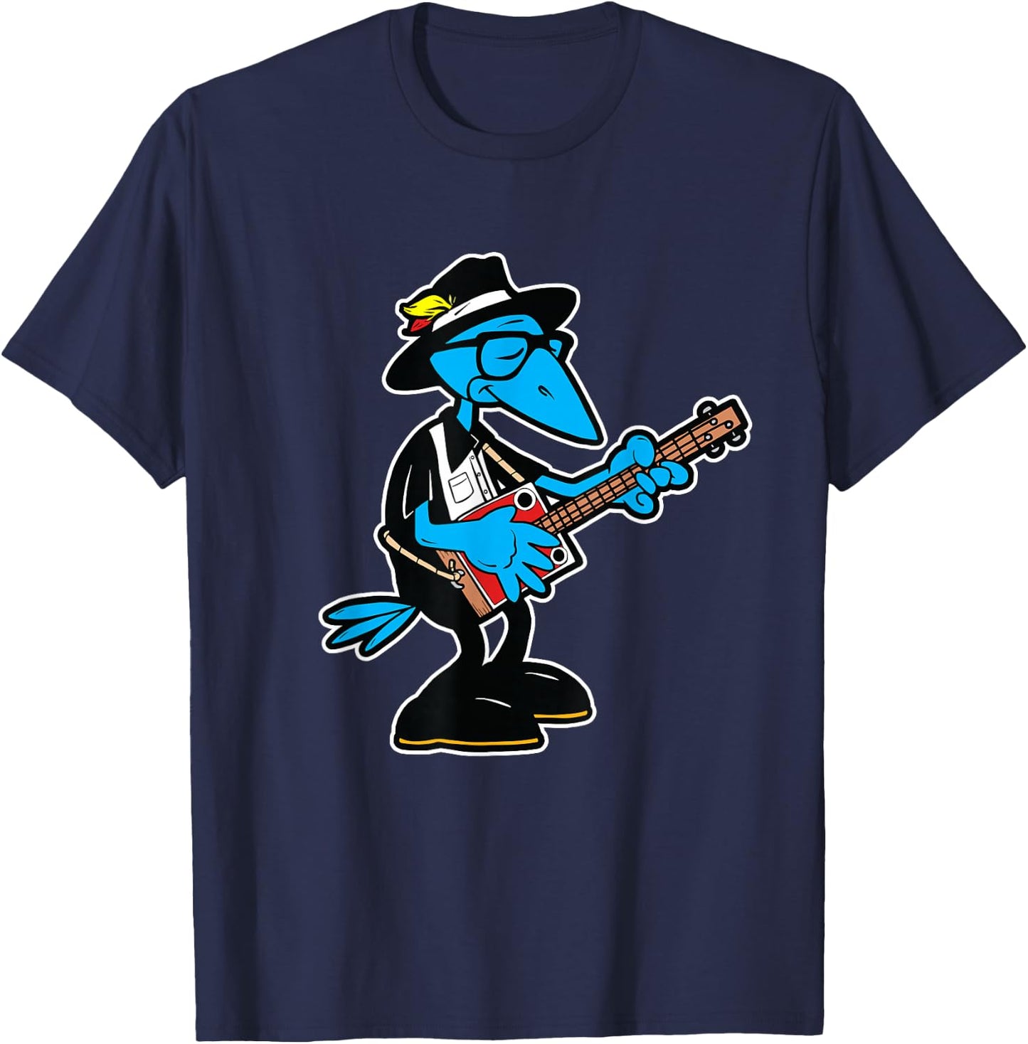 Southern Music Cartoon Crow Blues Guitarist T-Shirt - T-Shirt | Navy