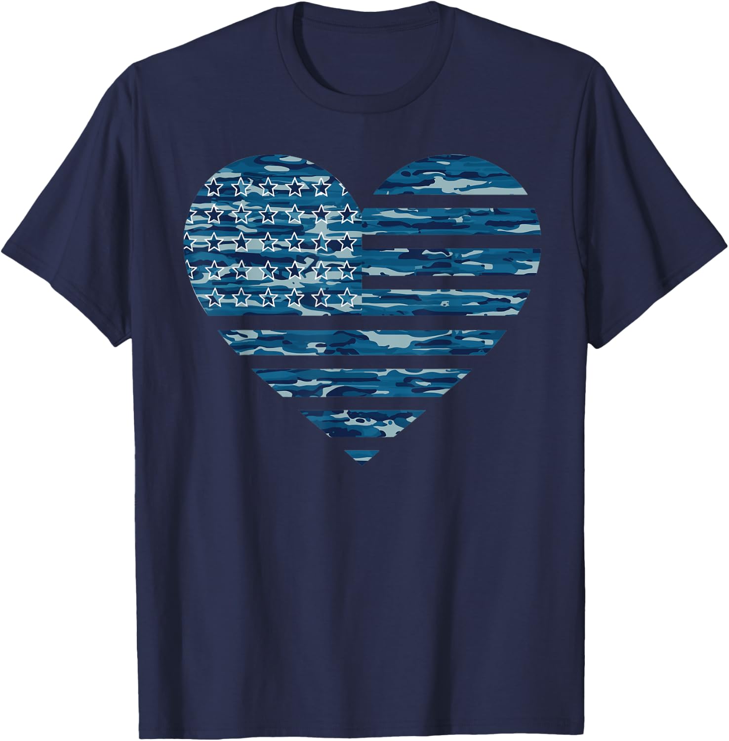 Blue Camo American Heart USA Men Boys Women Girls Kids T-Shirt - T-Shirt | Navy