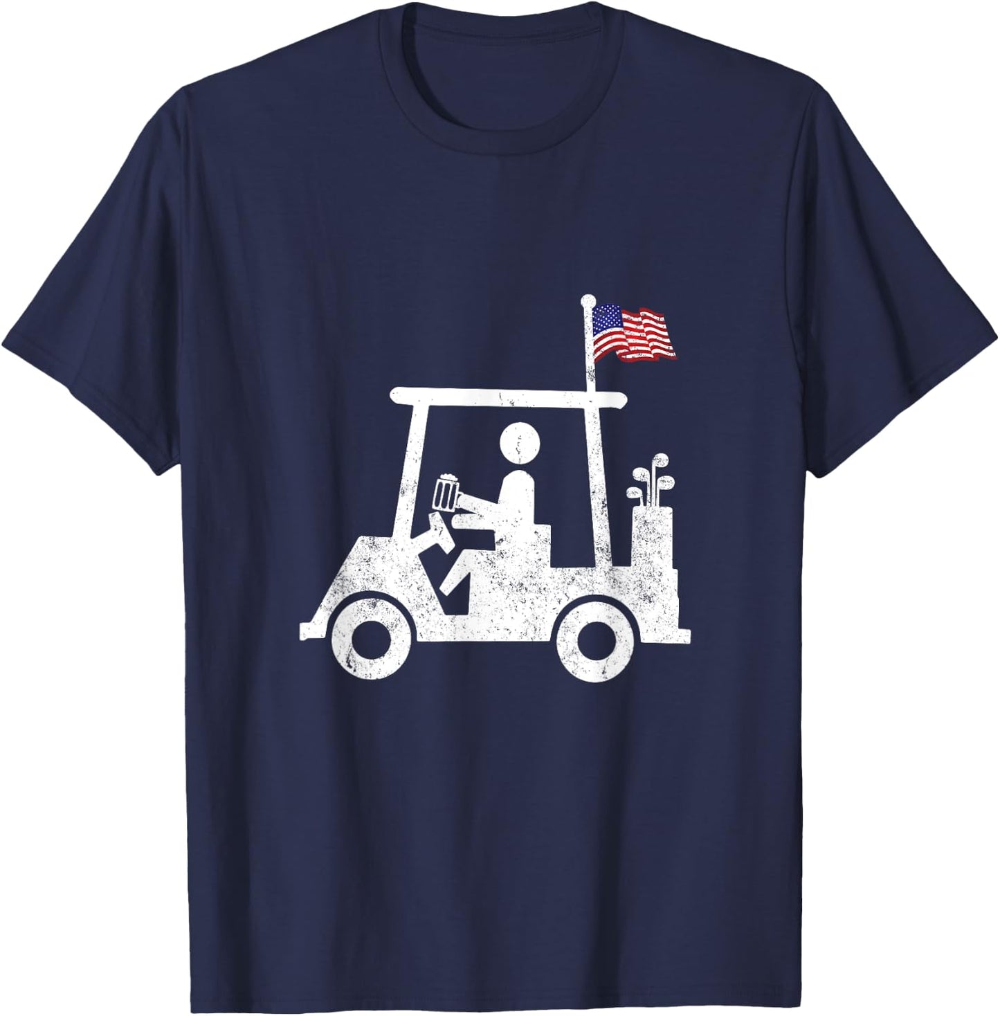 Beer Golfer Golf Cart with American Flag USA Golfing Gift Men T-Shirt - T-Shirt | Navy