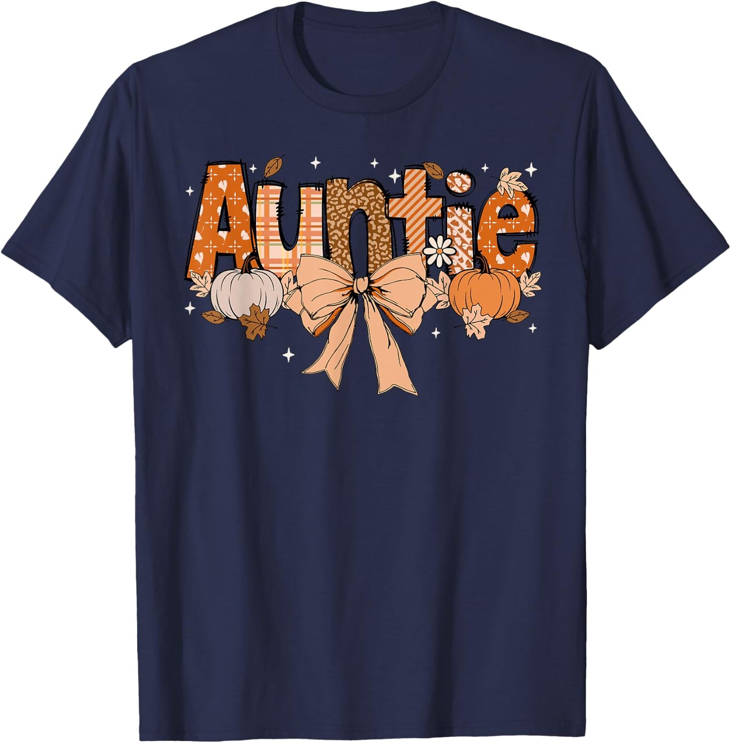 Auntie Pumpkin Fall Coquette Bow Thanksgiving Mom Women T-Shirt - T-Shirt | Navy