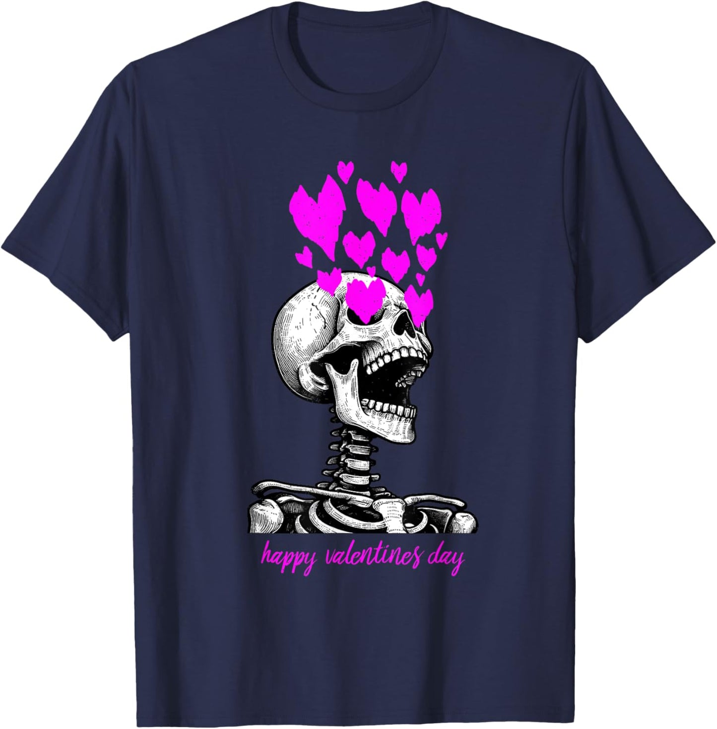 Skeleton Heart Eyes Happy Valentines Day Love T-Shirt - T-Shirt | Navy