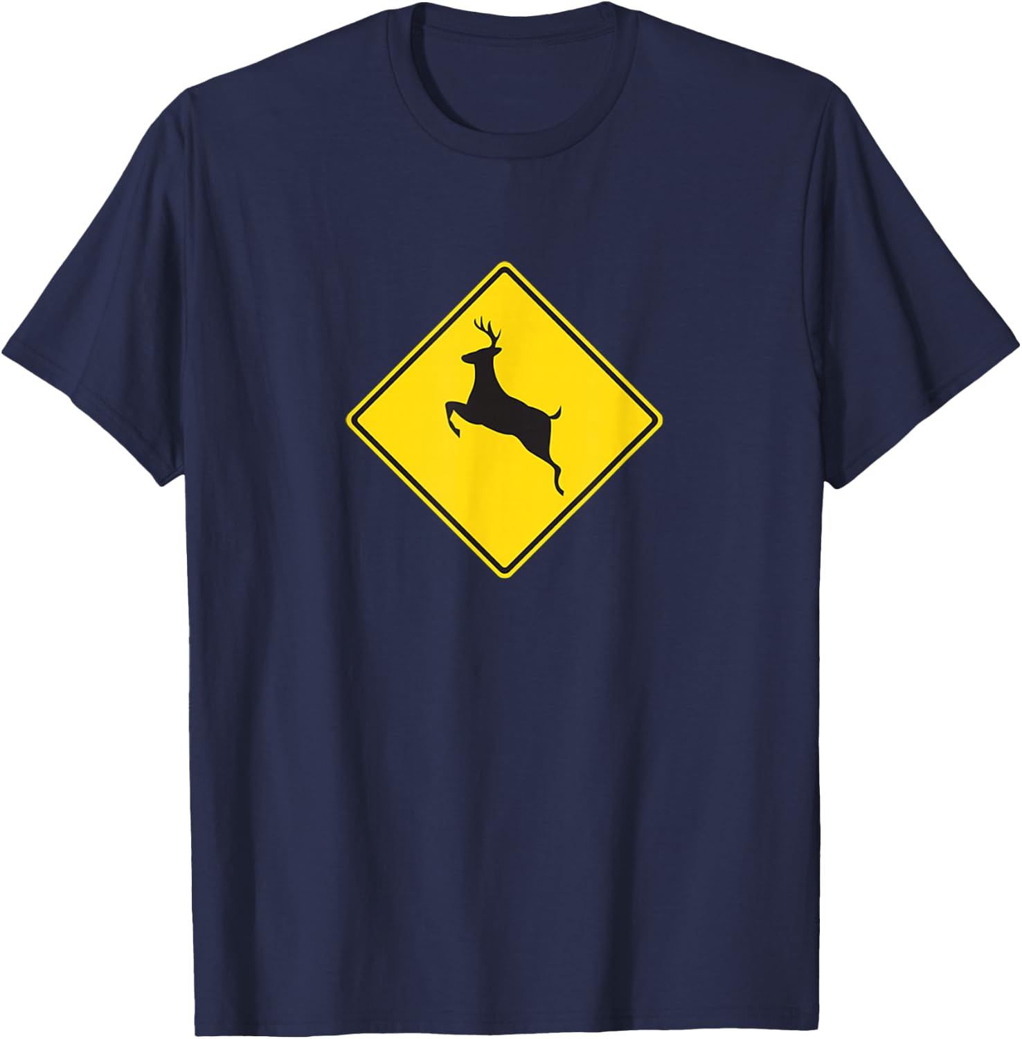 Outdoors Yellow Deer Crossing Sign T-Shirt - T-Shirt | Navy