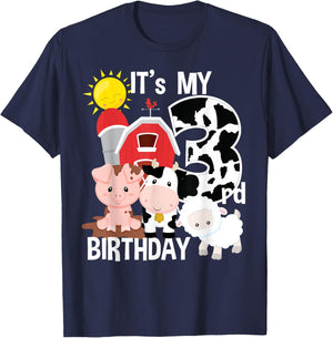 Farm Animals 3 Year Old It's My 3rd Birthday Party T-Shirt - T-Shirt | Navy