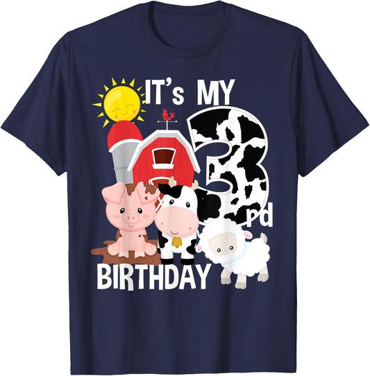 Farm Animals 3 Year Old It's My 3rd Birthday Party T-Shirt - T-Shirt | Navy