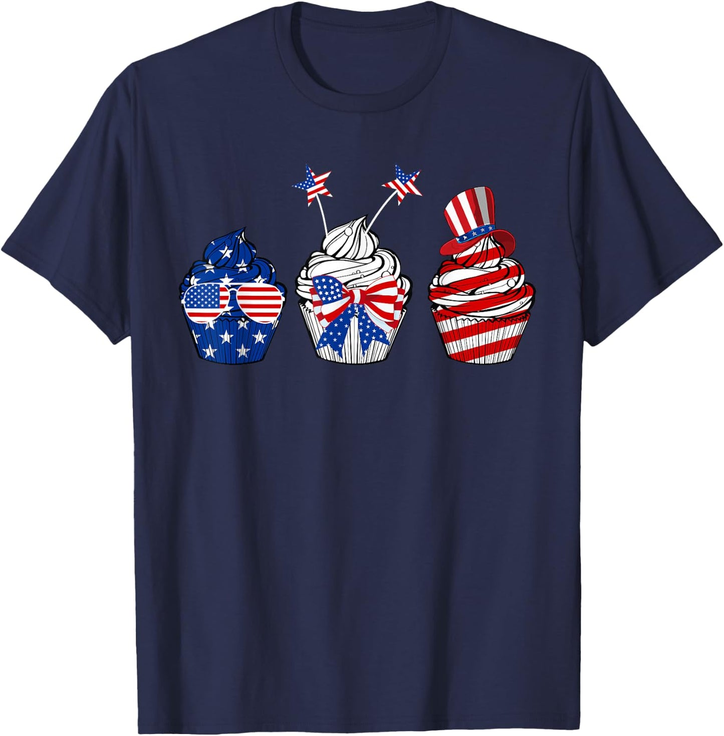 Red White Blue Cupcake Baking Lover 4th Of July Gifts T-Shirt - T-Shirt | Navy