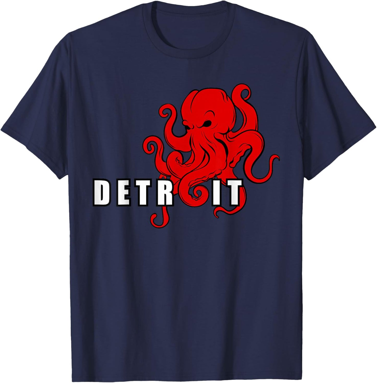 Detroit Michigan Octopus Kraken Downtown Motor City T-Shirt - T-Shirt | Navy