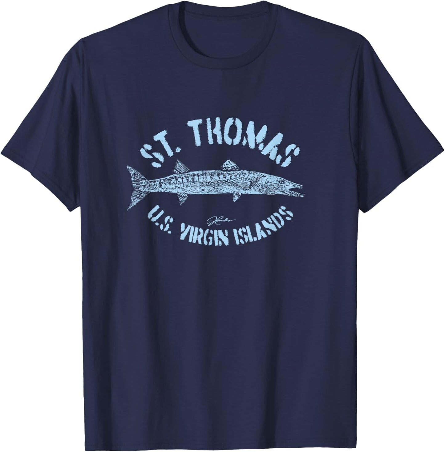 JCombs: St. Thomas, USVI, Great Barracuda (Distressed) T-Shirt - T-Shirt | Navy