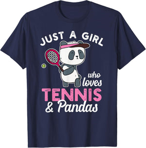 A Girl who loves Tennis & Pandas Tennis Lover Shirt T-Shirt - T-Shirt | Navy