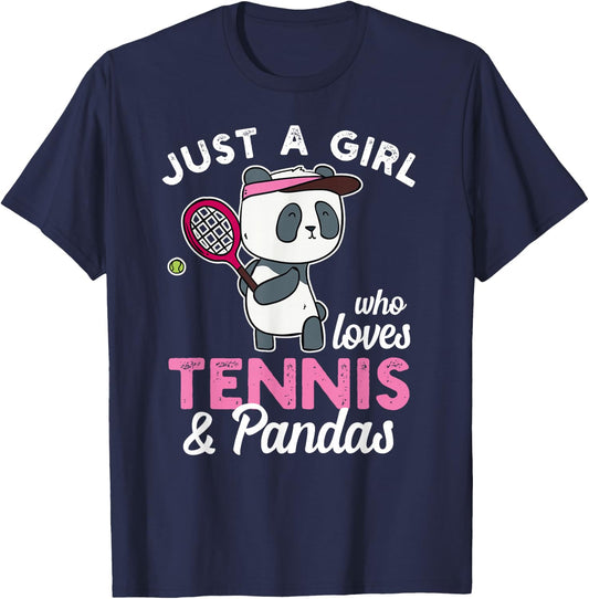 A Girl who loves Tennis & Pandas Tennis Lover Shirt T-Shirt - T-Shirt | Navy