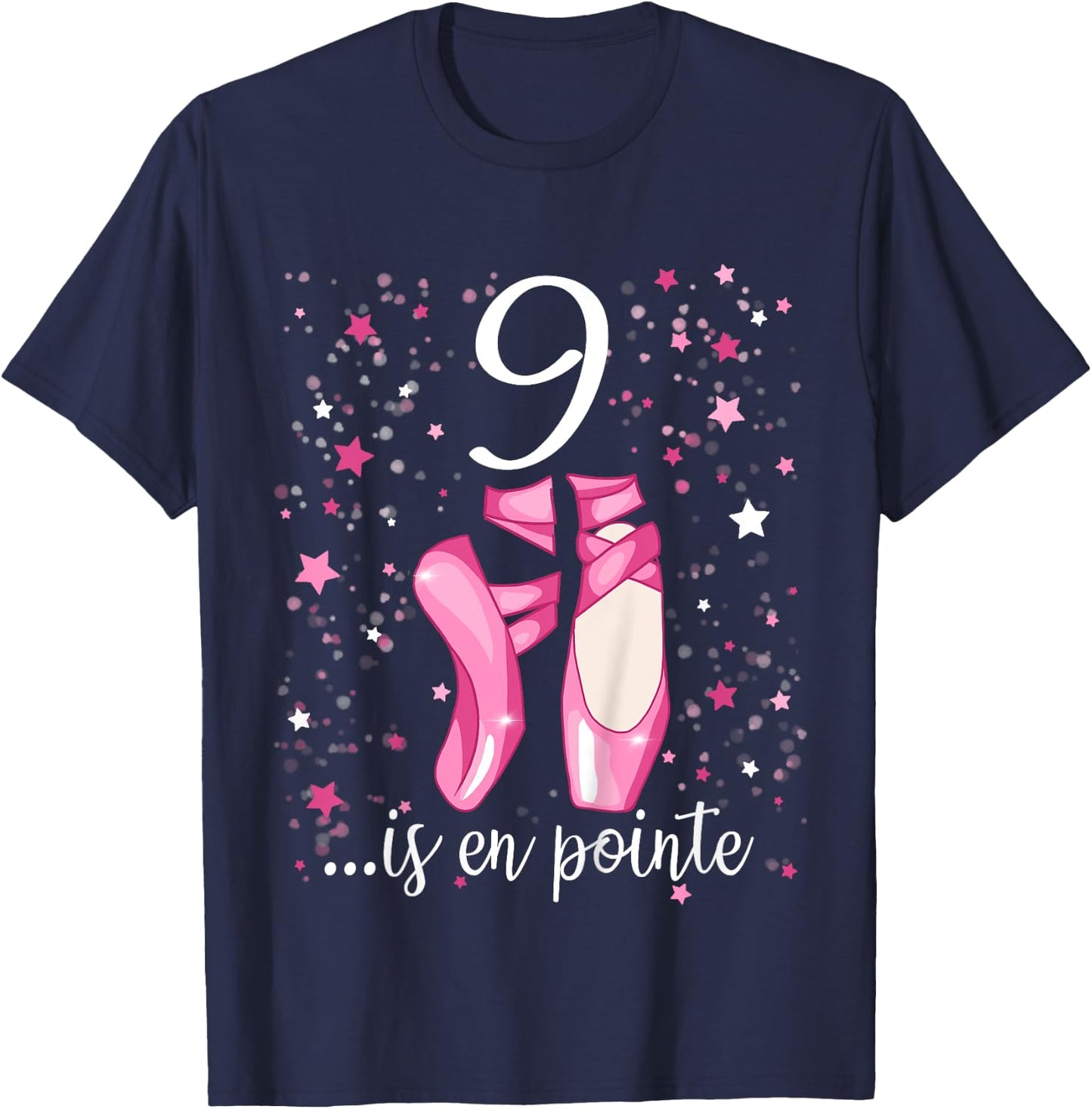 Kids Ballerina Girl 9th Birthday Shirt 9 Years Old Ballet Shoes T-Shirt - T-Shirt | Navy