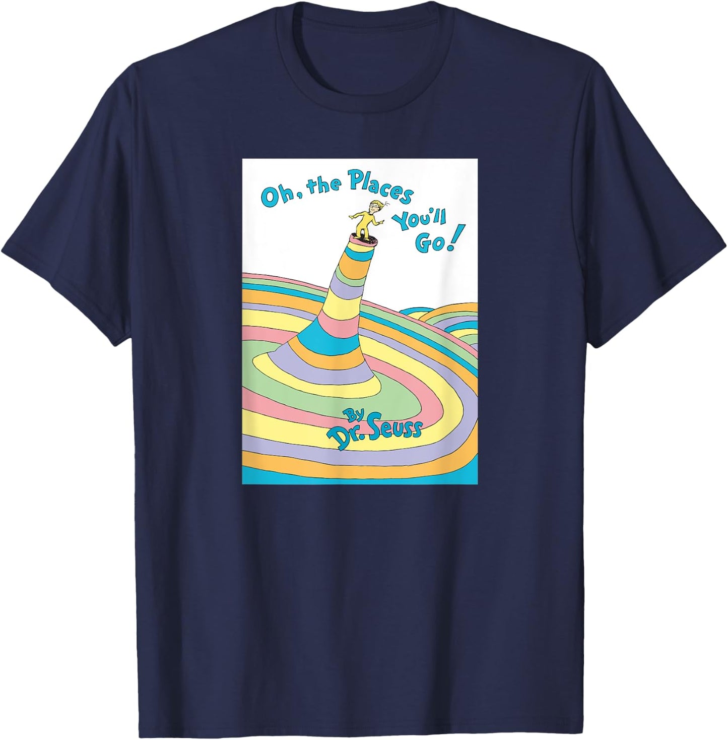 Dr. Seuss Oh the Places You'll Go Book Cover T-Shirt - T-Shirt | Navy
