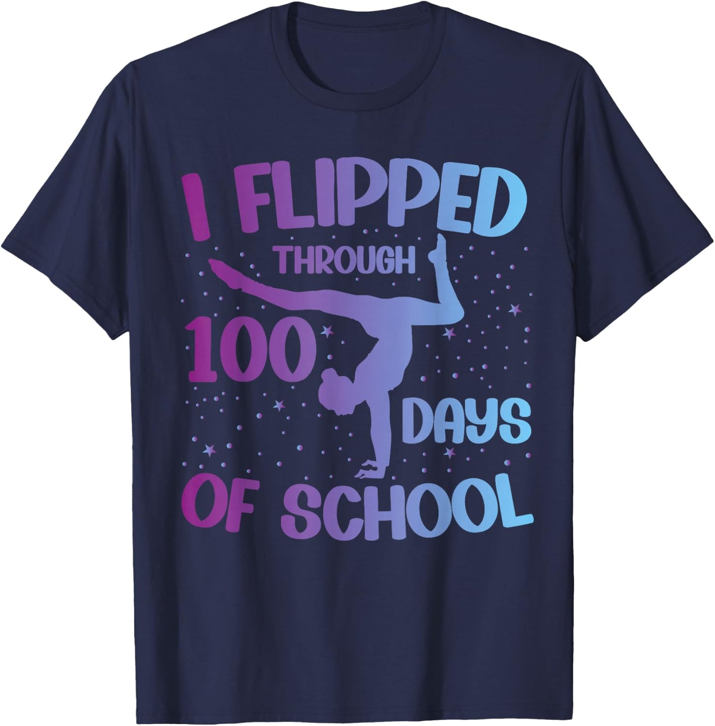 Gymnast HAPPY 100 days of school Gymnastic Tumbling T-Shirt - T-Shirt | Navy