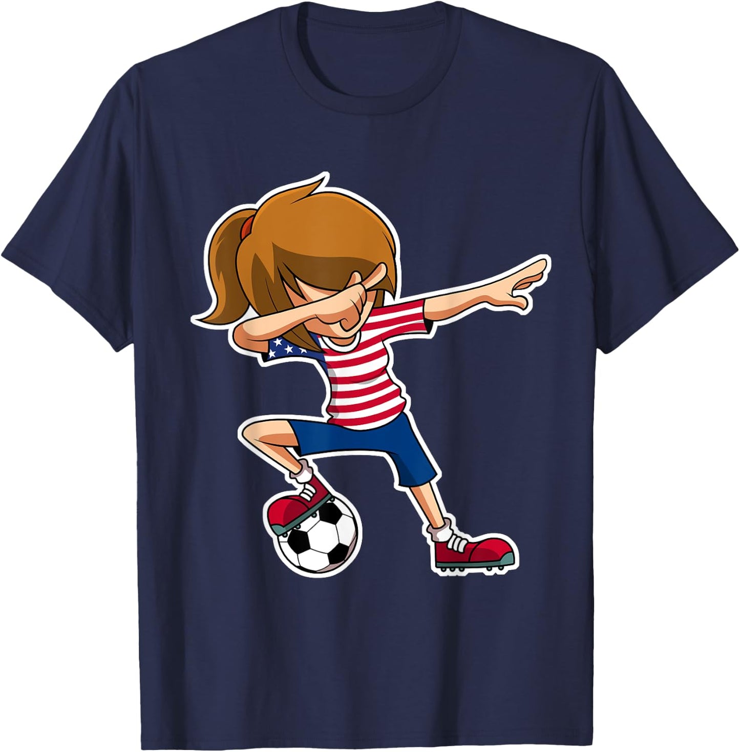 Dabbing Soccer Girl USA Shirt, American Flag Jersey T-Shirt - T-Shirt | Navy