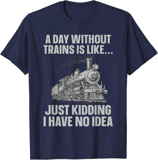Funny Train Art Women Kids Railroad Train Lover T-Shirt - T-Shirt | Navy