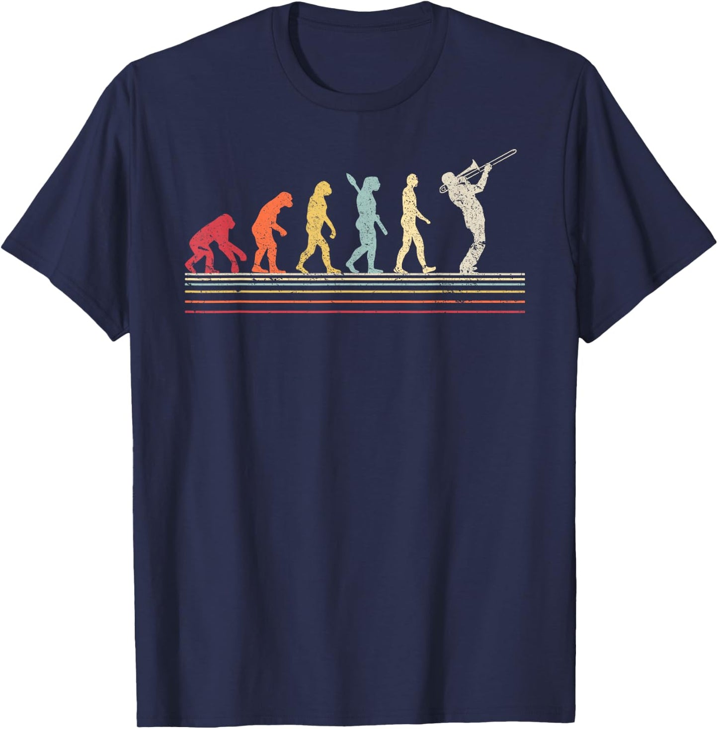 Funny Trombone : Retro Vintage Evolution Of Man T-Shirt - T-Shirt | Navy