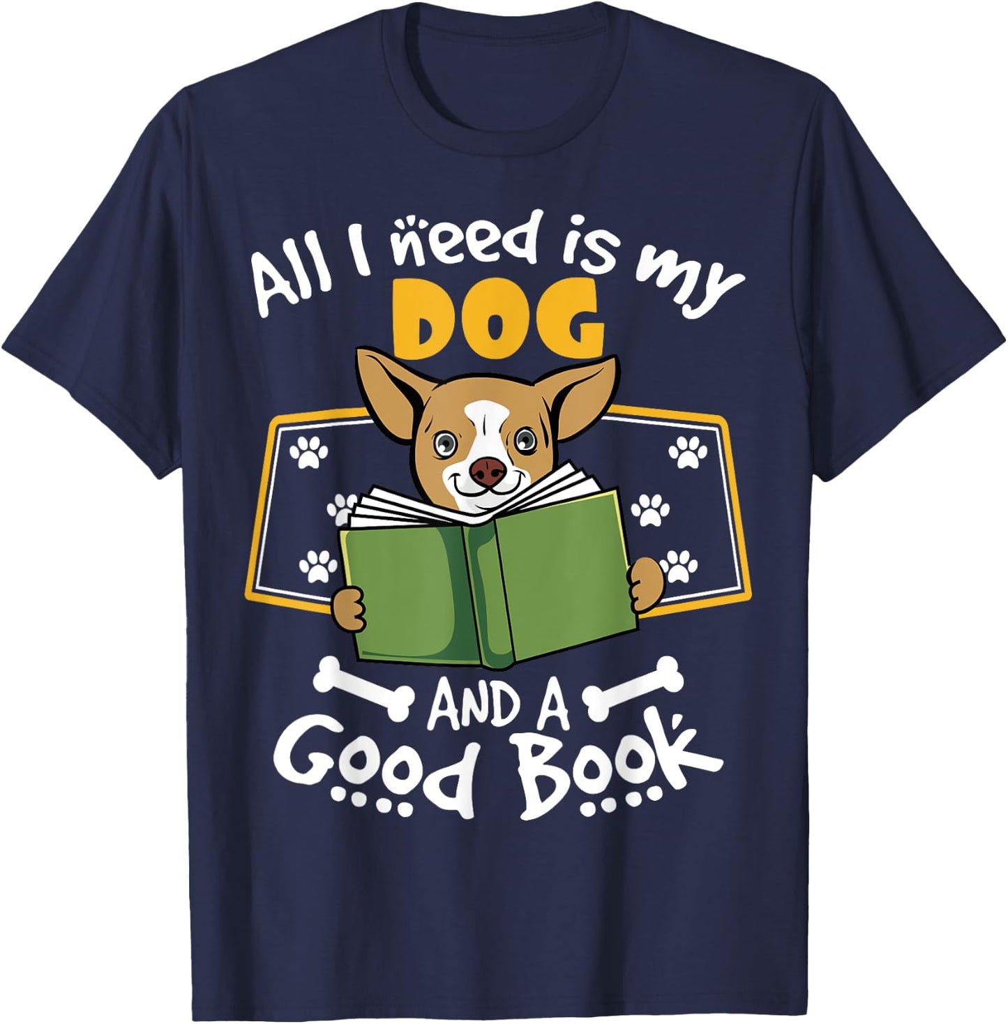 Funny Dog Book Lover | My Dog & Good Book T-Shirt - T-Shirt | Navy