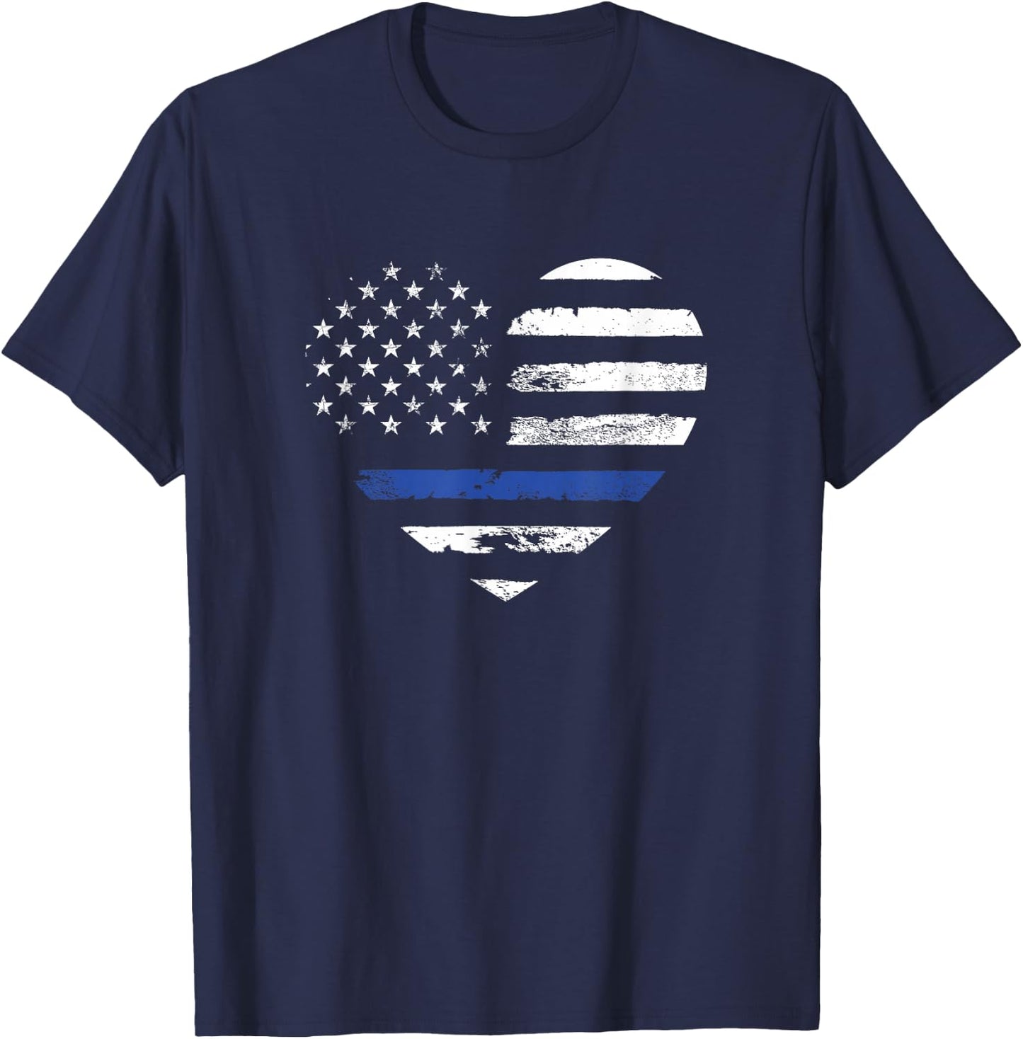 Thin Blue Line Heart Flag Police Officer Support T-Shirt - T-Shirt | Navy