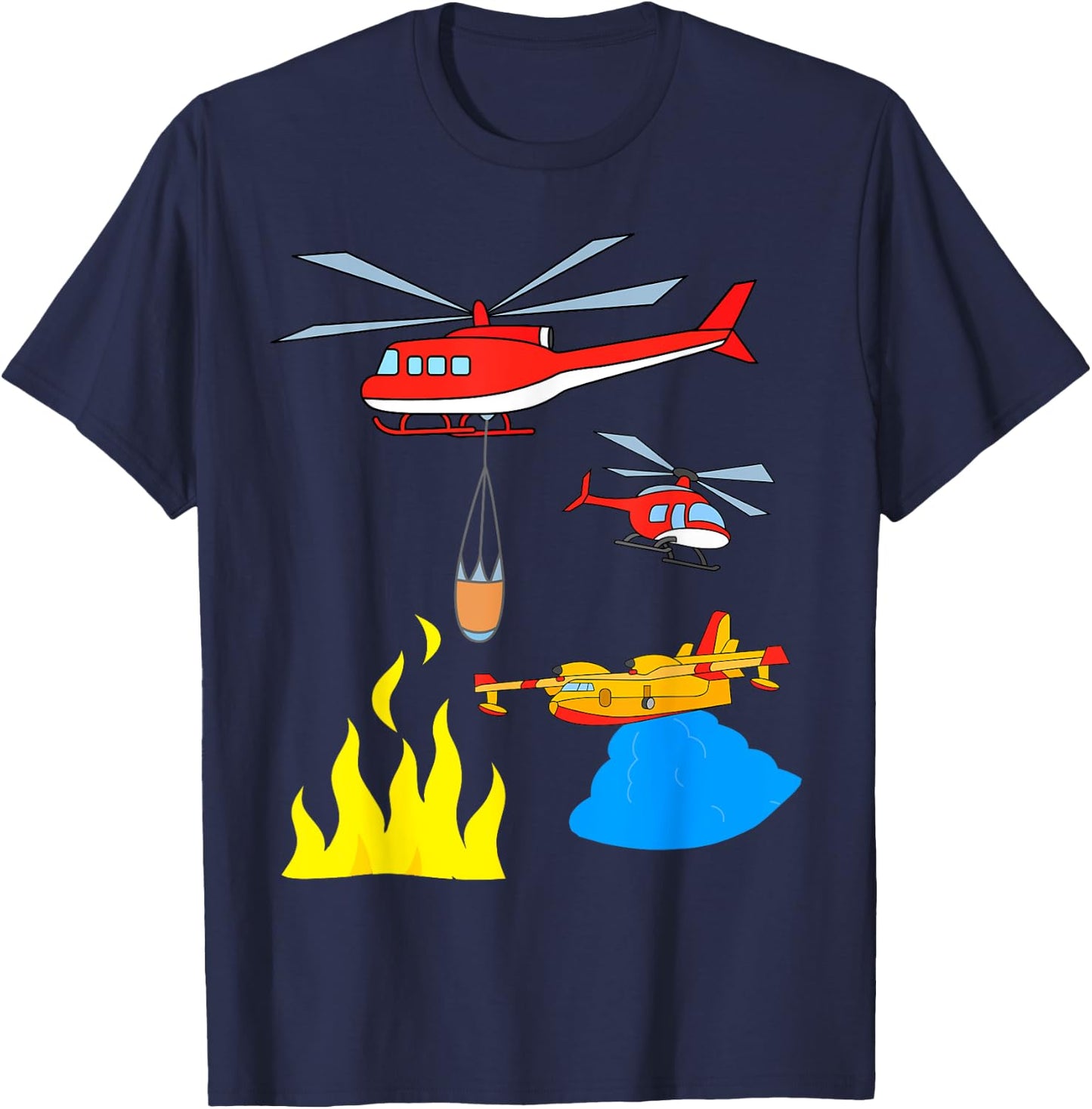 Fire Engine Aeroplane Helicopter T-Shirt - T-Shirt | Navy