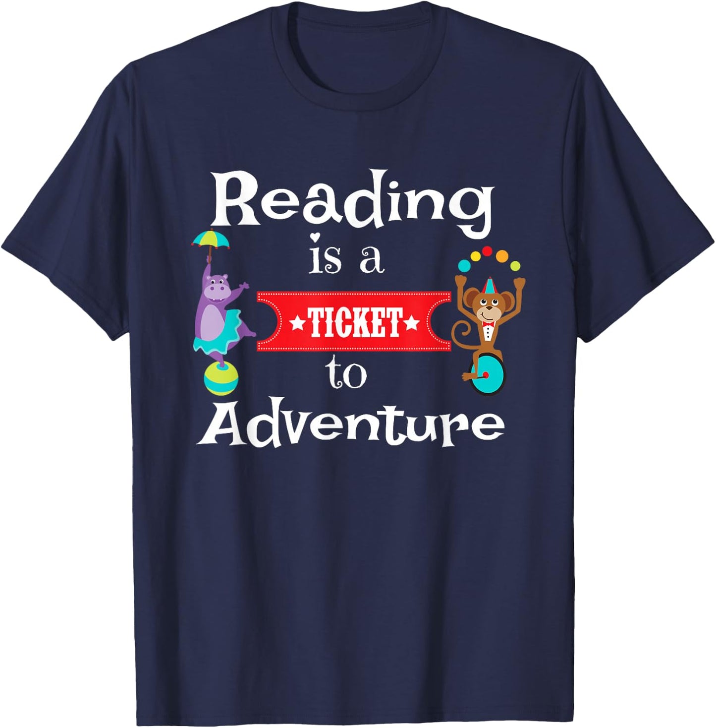 Reading Shirt for Kids and Teachers Circus Animal Reading T-Shirt - T-Shirt | Navy